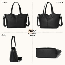 TIEGOOD Vegan Leather Tote Bag for Women, Womens Leather Purses Handbags Shoulder Bags with Top Handles Satchel Purse Black