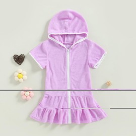 Toddler Little Girl Swim Cover Up Beach Towel Robe Bathing Suit Cover Ups Swimsuit Summer Baby Beach Essentials (Purple, 2-3T)