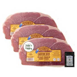 Julia's Pantry Premium Cured Country Ham Hickory Smoked Center Steaks 3 - 1# Packages with Red Eye Gravy Sample
