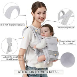 Shiaon Baby Carrier Newborn to Toddler(7-30lbs), Toddler Carrier with Adjustable Shoulder Strap, Baby Holder Carrier with Breathable Mesh Fabric, Grey