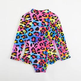 Girls' Swimwear Toddler Bathing Suit Girl 4t Swimsuit Girls Rainbow Leopard One Piece Zipper Ruffle UPF 50+ Sun Protection Swimsuits