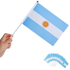 Runesol 12 Pack Hand Held Argentina Flags, 14cm x 21cm, Mini Flags of the World, Argentinian Flags, Small Flags on Sticks, Party Decorations on Stick, Sports, Events, Wimbledon, Copa America