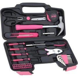 39-Piece Household Tools Kit - Portable and Essential Repair Set Ideal for Women, College Students, Home Use & More (39p-Pink)