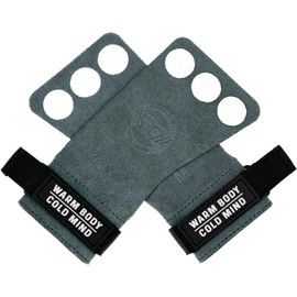 WARM BODY COLD MIND Leather Hand Grips - 3-Hole Gloves for Weightlifting, Gymnastics, Crossfit, Pull Ups, Lifting Straps Strength Training, Fitness, Bodybuilding, Weightlifting, Gym (Basic, Graphite,