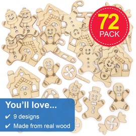 Baker Ross FE936 Mini Wooden Gingerbread for Crafts, 72 Pieces, Christmas Craft Decorations for Children and Adults, Ideal for Home, School and Joint Crafts and Decorating at Christmas