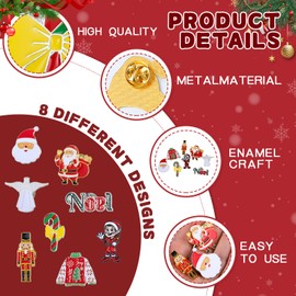 24 Pcs Christmas Enamel Lapel Pins Christmas Brooches Elf Nutcracker Lapel Santa Candy Cane Ball Gingerbread Man Snowflake Snowman Wreath Pin Winter Xmas Party Accessory Goodie Bag Stocking Stuffer