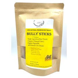 ELITE TREAT Natural Odor Bully Sticks for Dogs，Healthy Long Lasting Pizzle Chews Medium (6 Inch, 6 Pack)，Single Ingredient，All Natural，Free Range 100% Grass-Fed Beef，Grain-Free, Low Fat (Medium)