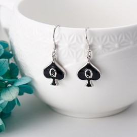 AXOMY QUEEN OF SPADES Earrings 925 Sterling Silver Card Dangle Drop Earrings Unique Queen of Spades Jewelry for Women HotWife Wife Lover
