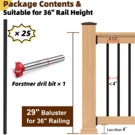 Toscoco 29 Inches Aluminum Deck Balusters - 25 Pack 3/4" Diamete Black Hollow Round Metal Deck Spindles with Bit, for Stair Deck Railing Porch