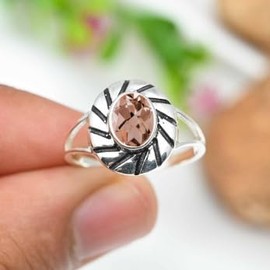 Morganit im Labor gezüchtet Edelstein Band Ring 925 Sterling Silber Ring Männer & Frauen Band Ring Alle Größen Ring Handgefertigt Schmuck TSR1223BC_1 (47 (15.0))