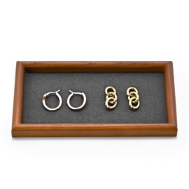 Papten Solid Wood Jewelry Display Tray Small Jewelry Tray Wooden Rings Earrings Bracelets Necklace Jewelry Holder Organizer(Rectangle,Grey)