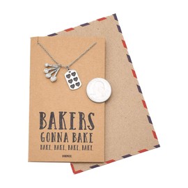 quan jewelry Gifts for Mom Measuring Spoons Pendant Necklace, Funny Baking Pun Quote Card, Stainless Steel, 16 inches to 18 inches