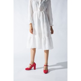 Women's Mary Jane Heels Closed Toe Chunky Heel Round Toe Block High Heel Pumps Suede Red US 10.5