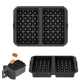 Waffle Silicone Mold Reusable Non-Stick Waffle Maker for Oven Baking,DIY Heart,Circle,Square Waffles,Suitable for Various Styles of Air Fryers 2PC (Black)
