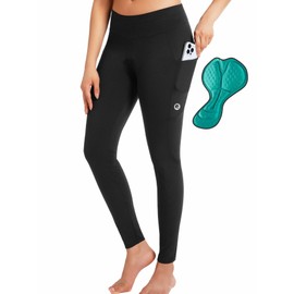 qualidyne Women's Cycling Pants 4D Padded, Compression Bike Tights with Side Pockets, UPF 50+ Sun Protection, Quick Dry Black