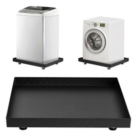 GarveeTech 2025 NEW Heavy-Duty Carbon Steel Washing Machine Pan - 24x24x2in Rust-Free Water Damage Protection with 4 Anti-Vibration Feet, Easy Install No-Hole Design