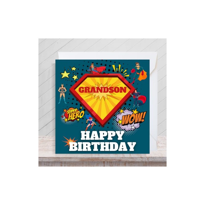 Second Ave Superhero Grandson Square Children's Kids Birthday Greeting Card