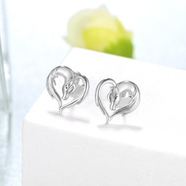 Horse Earrings 925 Sterling Silver Heart Horse Studs Horse Jewelry Women Horse Lovers Gift