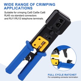 Rj45 Crimp Tool Pass Through Ethernet Crimping Tool Kit 108PCS Network Crimp Tool 3-in-1 Rj45 Crimper with 50PCS Covers and 50PCS Connectors for 8P Cat5 Cat6 Pass Through Connectors