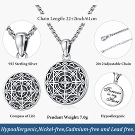 Odinstone Compass Locket Necklace Sterling Silver Locket Necklace That Holds Pictures Celtic Locket Picture Pendant Gifts for Women Men - Always In My Heart