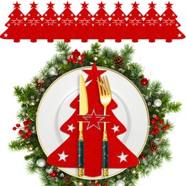 Atuoxing Christmas Tree Cutlery Holder, Pack of 12 Christmas Cutlery Bags, Christmas Table Decoration Cutlery Bag for Christmas Table Decoration, Party, Kitchen (1)