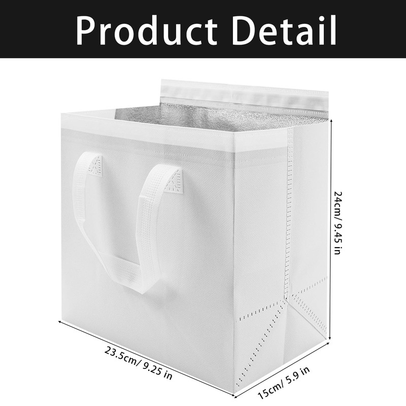 30 Pack Insulated Take Away Bags, White Reusable Grocery Bag