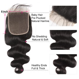 Lace Frontal Closure 6x6 Body Wave Bresilienne Remy Hair Closure 100% Cheveux Humains Lace Clsoure Top Swiss Lace Free Part Unprocessed Virgin Hair Closure 14 Inches