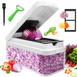 SUREWIN Vegetable Chopper, Onion Chopper Dicer, Mandoline Slicer, Food Chopper with Container, Vegetable Cutter for Salad Potato Carrot Garlic, Kitchen Essentials(White，6 in 1)