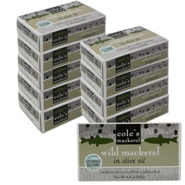 Cole's - Pack of 10 Wild Mackerel in Olive Oil - Canned & Jarred Seafood, Skinless, Boneless, Small Atlantic Mackerel Fish, Preservative & Gluten Free, High in Omega 3 – 4.4 oz Per Pack
