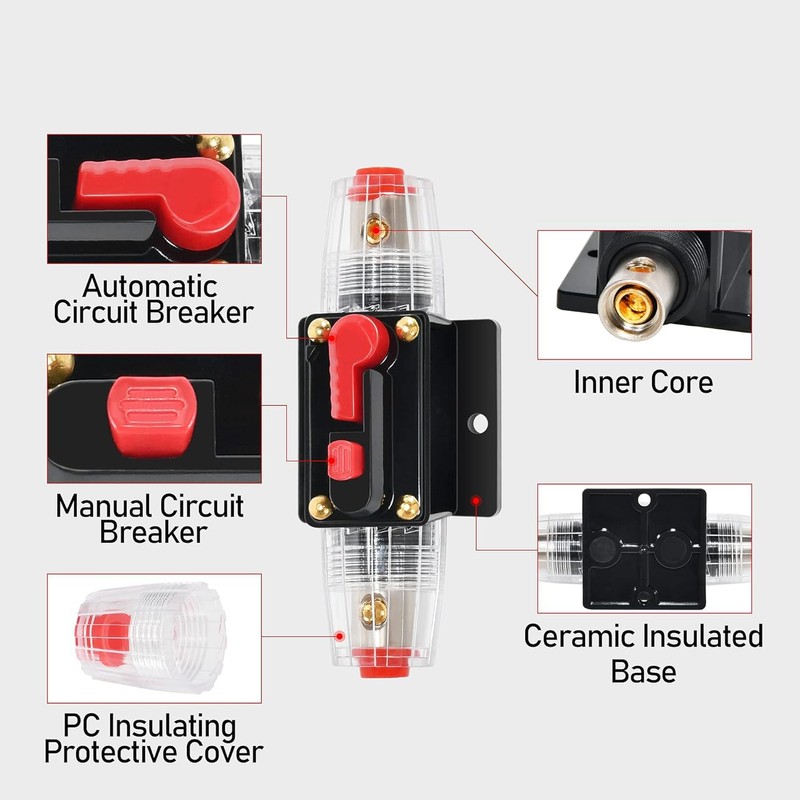 30A Circuit Breaker 12V-24V DC Manual Reset Waterproof Pack of