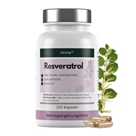 EXVital EXVital? Resveratrol Kapseln, 98% Trans-Resveratrol, 500mg pro Kapsel, 120 vegane Kapseln, vegan & ohne Zus?tze, laborgeprft