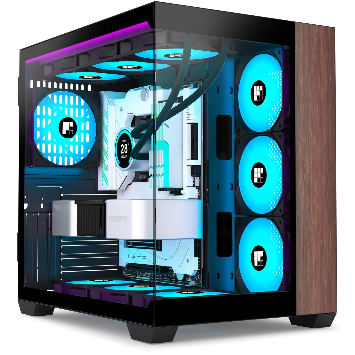 FOIFKIN M9 PC Case -Genuine Walnut Wood, Pre-Installed 7 PWM ARGB Fan ...