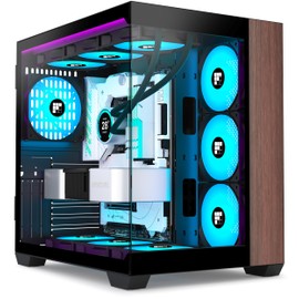 FOIFKIN M9 PC Case -Genuine Walnut Wood, Pre-Installed 7 PWM ARGB Fan, ATX Mid-Tower Gaming PC Case, 270° Panoramic Glass, Type-C, Black, FOIFKIN (Black, 7*Fans)