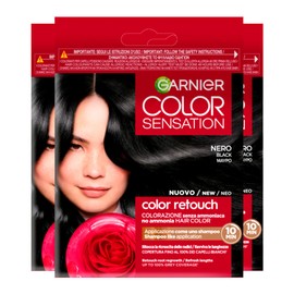 Garnier Color Sensation Color Retouch Permanent Hair Color for Regrowth Covers 100% of Gray Hair Easy Application Black Color - 3 Tints