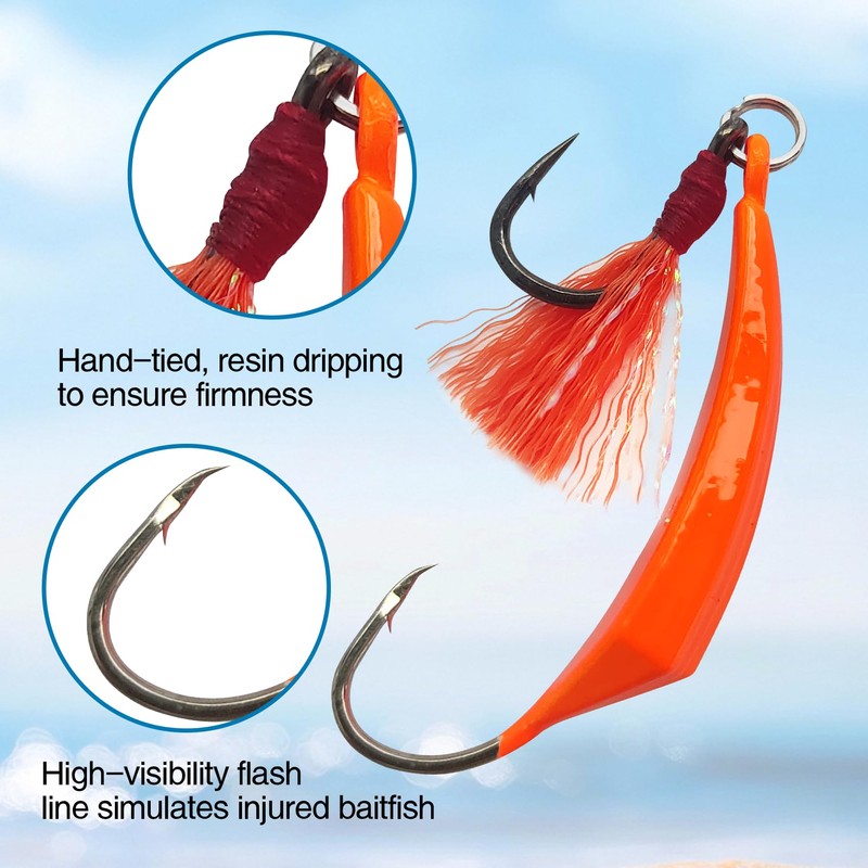 Eupheng 5PCS Pompano Jigs with Teaser Hooks, Surf Fishing Jig