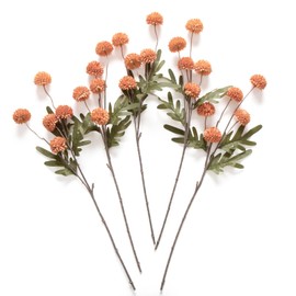 Laelfe 5Pcs Artificial Kiku Flowers, Silk Small Mini Chrysanthemum Ball with Stem, Orange Pompon Mum Flower Decor for Autumn Wedding Filler DIY Bouquet Centerpieces Arrangements Shower