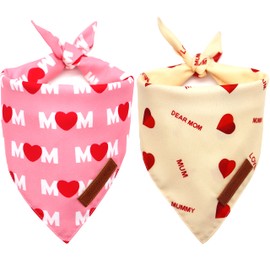 Realeaf Mothers Day Dog Bandanas 2 Pack, Reversible I Love My Mom Pet Scarf for Boy and Girl, Premium Durable Fabric, Valentines Day Bandana for Small Medium Large and Extra Large Dogs (X-Large)
