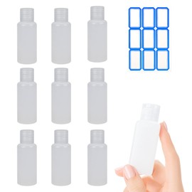 ZTFT Set of 10 Shampoo Bottles, for Travel, PE Refill Bottle, Shampoo, Oil, Lotion, Travel Goods, Convenient Dividing, Leak Proof, Liquid, Plastic, 9 Compartments + 1 Label Included (Translucent_30ml)