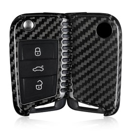 T-carbon Key Fob Cover Fits VW Volkswagen MK7 Golf R GTI Polo Jetta Taos Toledo Passat Altea Amarok CC 2021 Real Carbon Fiber Key Shell Fits Skoda Kodiaq Cupra Leon 2019 Smart Romote Accessories BLACK