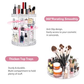 V-HANVER 360 Rotating Makeup Organizer Perfume Organizer Clear Cosmetic Storage Display Case Large Capacity Acrylic Beauty Holder Adjustable Partition Height for Bedroom Dresser or Bathroom Vanity