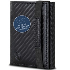VON HEESEN Slim Wallet with RFID Protection - Men's Small Wallet - Mini Purse Women's Wallet - Card Holder Genuine Leather Card Wallet - Leather Credit Card Holder, Black carbon, Mini coin compartment