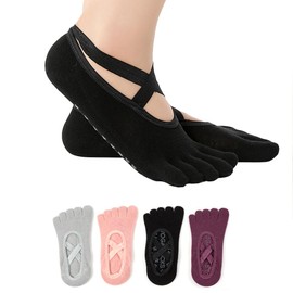 Dress Cici Non Slip Five Finger Socks, Extra Low Cut Yoga Pilates Socks with Bottom Grips (4 Pairs: Multicolor), Asia Size One Size