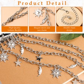 GEEHUA Double Layer Metal Chain Belt, Moon Star Waist Chain Fashion Link Belt Skinny Dress Waist Chain Belt For Women(Silver)