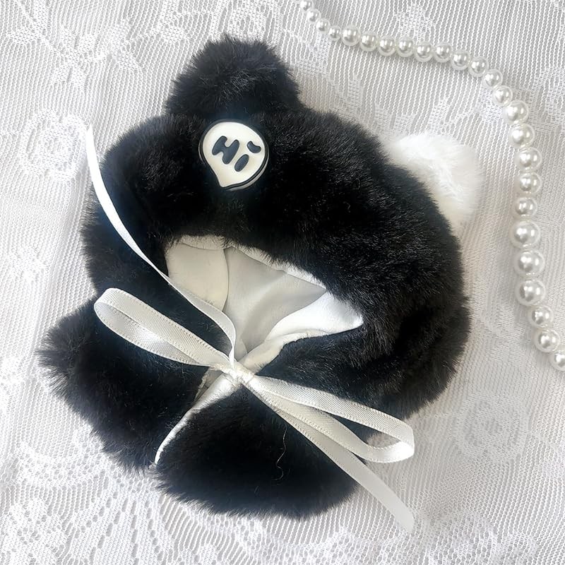 Fluffy Cat Poncho, Black, For 3.9 inches (10 cm), Sewn