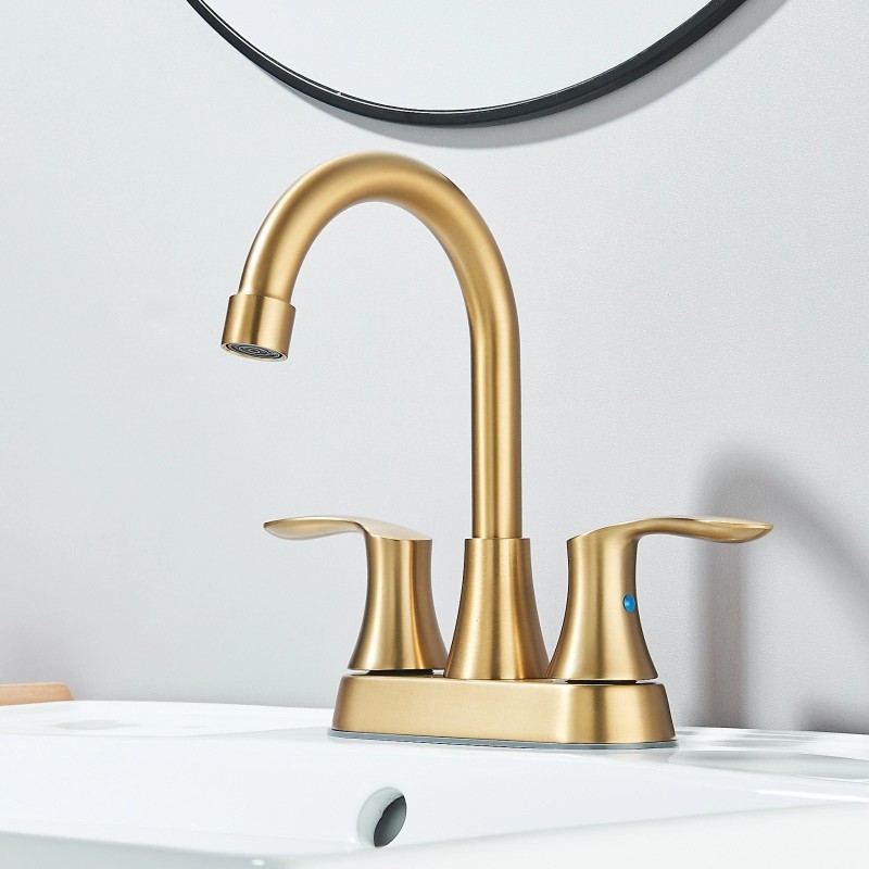 SHOWER-HOME Brushed Gold Bathroom Sink Faucet Waterfall 2-Handle Centerset Vanity