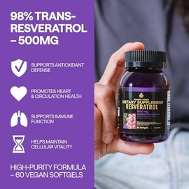 WONDER FAMILY Resveratrol Supplement 500mg, 98% Trans-Resveratrol from Japanese Knotweed, Vegan Antioxidant Capsules for Daily Wellness, Non-GMO, Glut