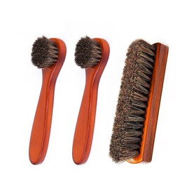 Shoe Brush Set, 3Pcs Horsehair Brushes Shoe Shine Brush for Boots, Shoes, Car Seats, Sofas, Buffing, Polishing