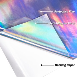 AuMoHall Holographic Laser Silver Car Vinyl Wrap Chrome Silver Glossy Laser Rainbow Self Adhesive Wrapping Film for Vehicle Exterior Interior Decoration, 59.84'' x 23.62''