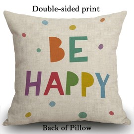 Smooffly Cushion Cover Be Happy Throw Pillow Case Home Decorative for Men/Women Living Room Bedroom Sofa Chair 18X18 Inch Pillowcase 45X45cm