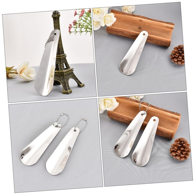 Healeved 2pcs Portable Stainless Steel Shoehorn with Hanging Ring Ergonomic